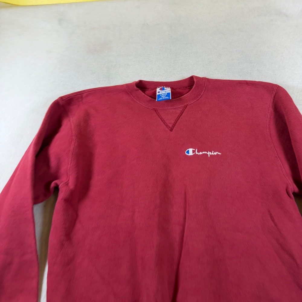 Champion Vintage Maroon‎ Red Crewneck Sweatshirt Embroidered Script Logo Mens L
